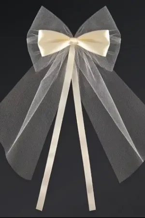 Noeud en satin et tulle Ecru 18cm x 2 pièces Réduction