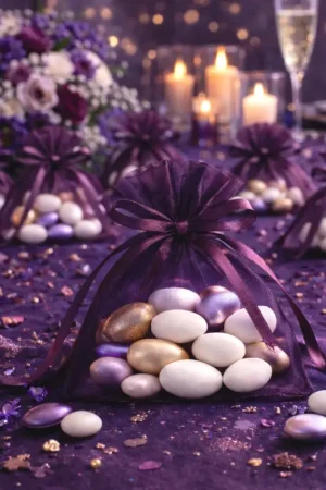Sac dragees mariage en organza Violet x 10 pièces Meilleur Prix