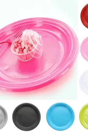 Assiette en plastique ronde 22cm couleur x 20 pièces Bon Plan