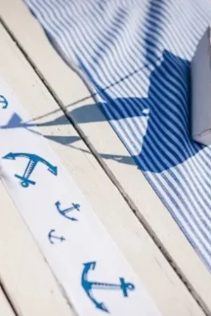 Paiement Sécurisé Ruban en lin blanc avec ancre 8cm x 3 mètres