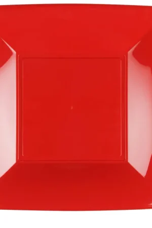 Prix Cassé Grande assiette en plastique carrée Rouge 29x29cm x 8 pièces