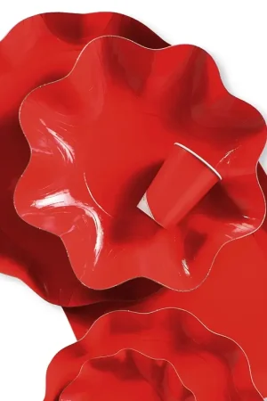 Assiette en carton design Vague Rouge 27cm x 8 pièces Offre Du Jour