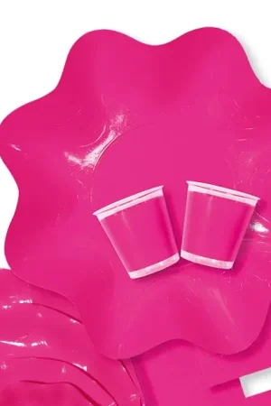 Assiette en carton design Vague Fuchsia 27cm x 10 pièces Meilleur Prix