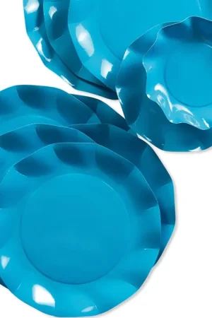 Assiette en carton design Vague Turquoise 27cm x 10 pièces Commander Maintenant