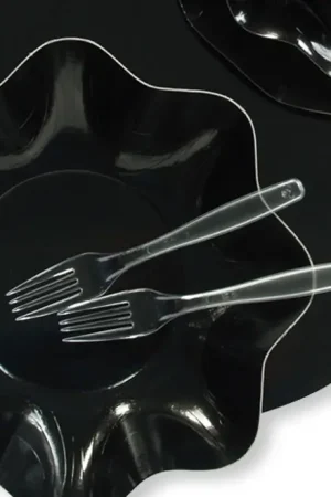 Meilleur Prix Assiette en carton design Vague Noir 27cm x 8 pièces