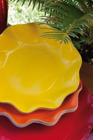 Meilleur Prix Petite Assiette en carton design Vague Jaune 21cm x 10 pièces