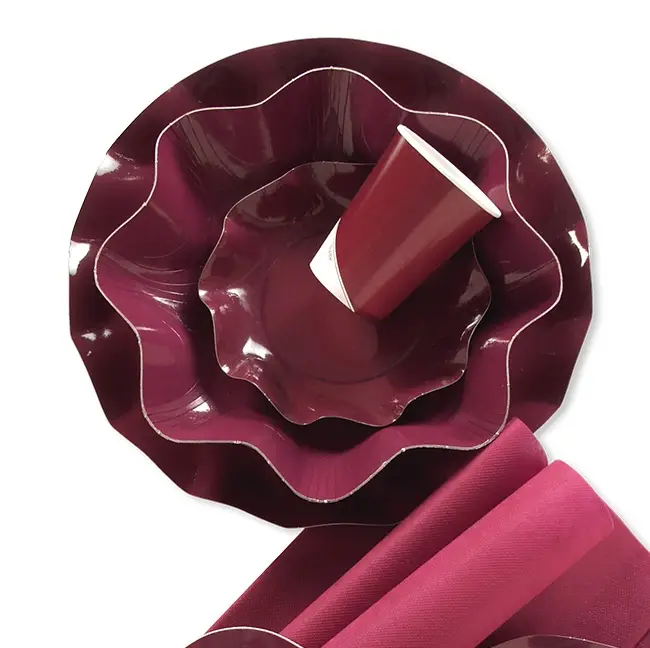 Remise Petite Assiette en carton design Vague Bordeaux 21cm x 10 pièces