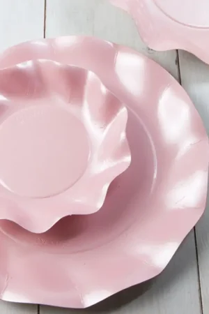 Livraison Express Petite assiette en carton pas cher Vague Rose 21cm x 8 pièces