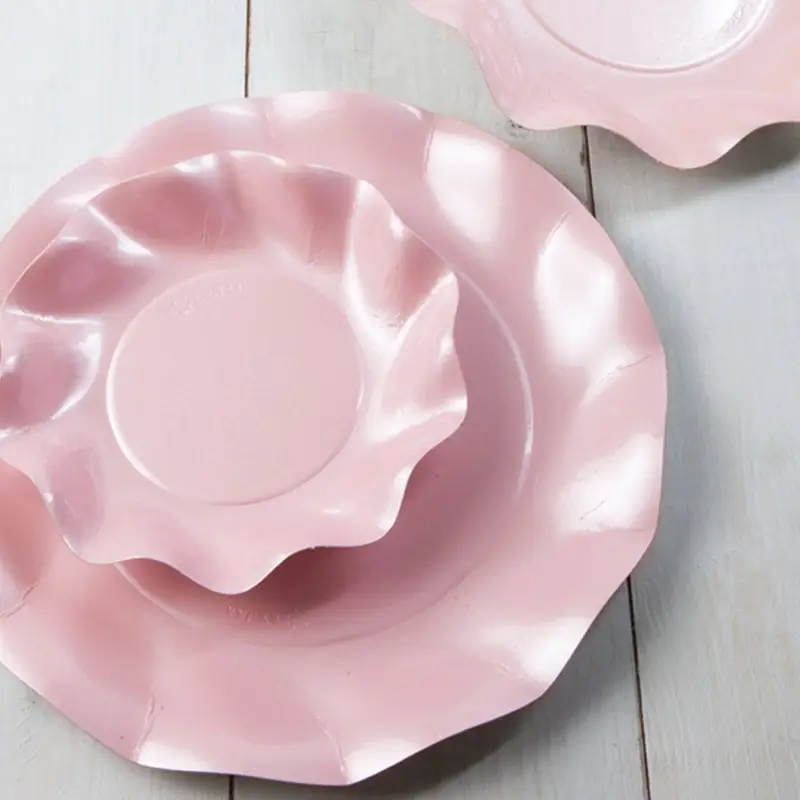 Livraison Express Petite assiette en carton pas cher Vague Rose 21cm x 8 pièces