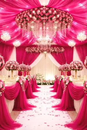 Tenture mariage en tulle Fuchsia 80cm x 9 mètres Prix Bas