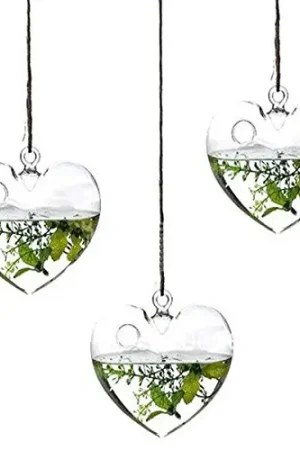 Coeur en verre a suspendre avec pique fleurs Commande En Gros