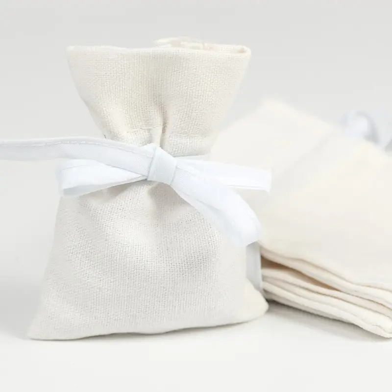 Sac à dragées en coton Blanc x 6 pièces Prix Réduit