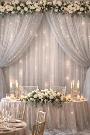 Offre Exclusive Tenture mariage en tulle Argent 80cm x 9 mètres