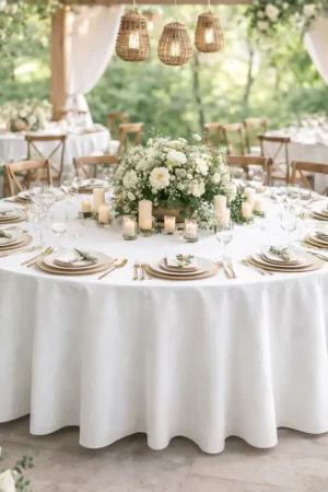 Soldes Nappe ronde 300cm Blanche en tissu intisse