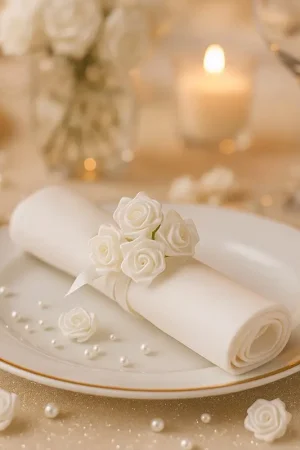 Offre Limitée Mini rose mariage en satin Blanc x 48 pièces