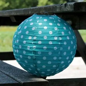 Boule en papier chinoise Turquoise a pois blanc 20 cm x 2 pièces Bon Plan