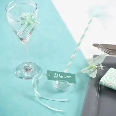 Etiquette rectangle Bleu ciel avec ruban x 12 pièces Expédié Aujourd'hui