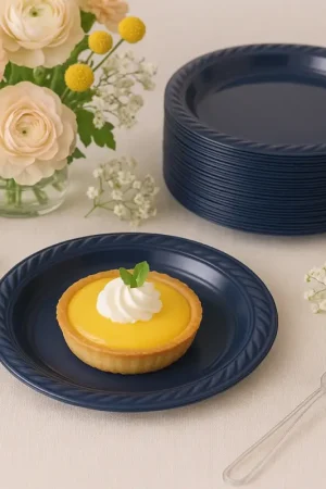 Assiette plastique ronde Bleu marine 17cm x 20pièces Populaire