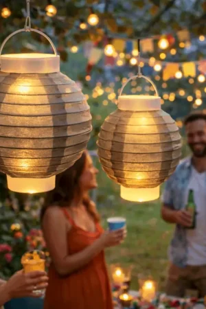 Boule japonaise Grise lanterne avec LED 20cm Nouvel Arrivage