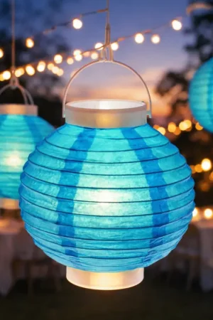 Prix Réduit Boule japonaise Turquoise lanterne avec LED 20cm