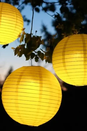 Boule japonaise Jaune lanterne avec LED 20cm Achat Immédiat