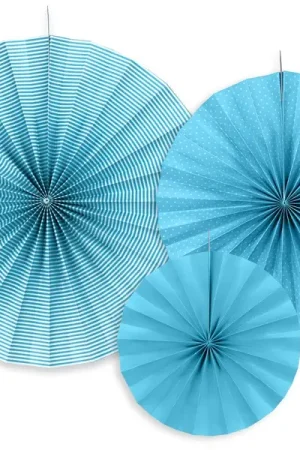 Meilleur Prix Rosace eventail en papier Turquoise a suspendre x 3 pièces