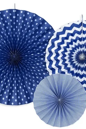 Meilleur Prix Rosace eventail en papier Bleu marine a suspendre x 3 pièces