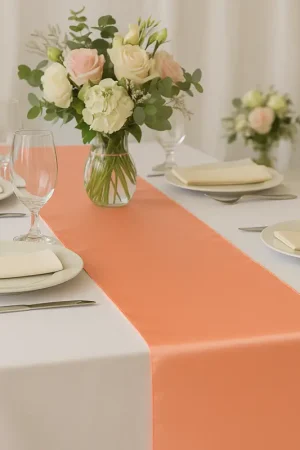 Offre Exclusive Chemin de table en satin Corail 36cm x 9 mètres
