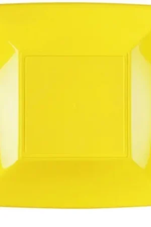 Assiette carrée plastique Jaune réutilisable 23cm x12 Nouvel Arrivage