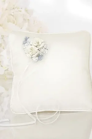 Coussin D'Alliance avec fleurs Ecru et Bleu Pas Cher