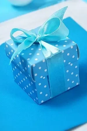 Prix Réduit Boite a dragées en carton Bleu ciel a pois x 10 pièces