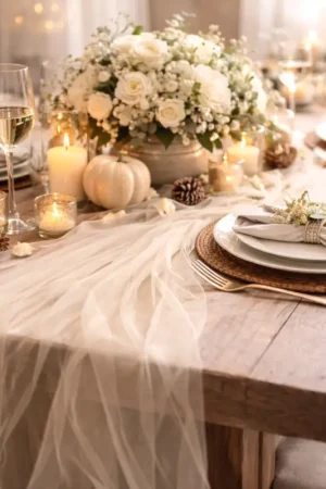 Chemin de table mariage organza Ivoire Prix Cassé