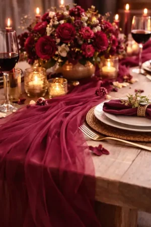 Nouveauté Chemin de table mariage organza Bordeaux