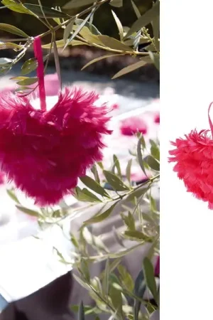 Petit Coeur en plume Fuchsia 12cm Marque
