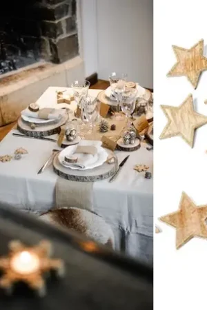 Must-Have Etoile en Bois Cerusee pour deco de table x 5 pièces