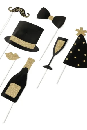 Kit photobooth Doré et Noir Pailletées x 7 pièces Achetez Aujourd'hui