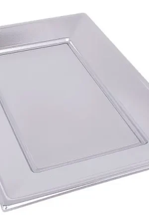 Plateau plastique rectangulaire Argent 34x23cm x 5 pièces Meilleure Vente