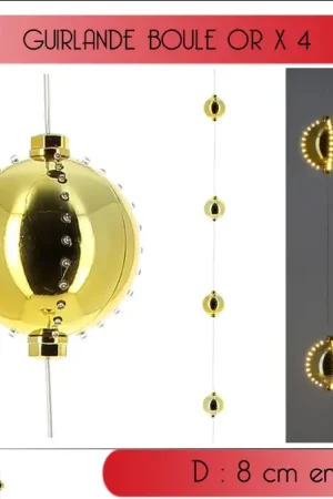 Bon Marché Guirlande de 4 boules de noel Or 44 LED Blanc Chaud