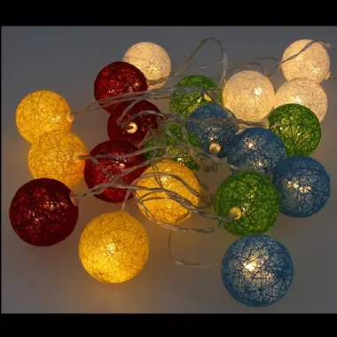 Guirlande lumineuse a pile 20 LED boules en coton multicolore Prix Bas
