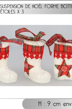 Suspension botte de noel avec étoile x 3 pièces Nouvelle Collection