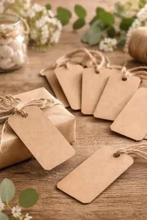 Petit Prix Etiquette rectangle Naturel avec ruban x 12 pièces
