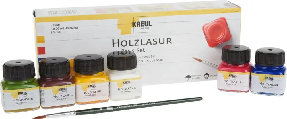 Lasure pour bois Kreul « Set de base », 6 x 20 ml Quantité Limitée