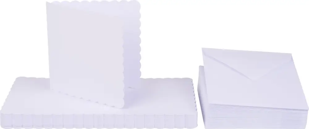 Cartes doubles avec enveloppes « Bordures vagues », 12,5 x 12,5 cm, 50 pc., Blanc Meilleure Vente