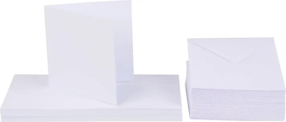 Cartes doubles avec enveloppes « Blanc », 10 x 10 cm, 50 pc. Prix Choc