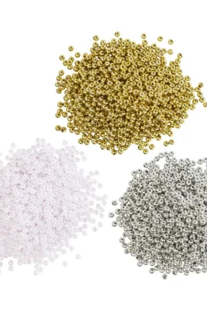 Assortiment de perles cirées VBS « 4 mm », 3000 pc., Blanc, Argenté, Doré Bon Marché