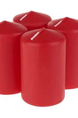 Prix Réduit Bougies cylindriques, set de 4, enrobées, Rouge, Ø 60 mm, H 100 mm