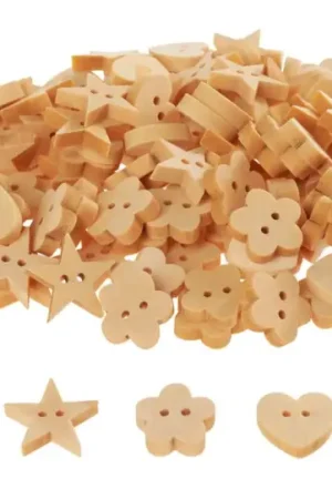 Meilleur Choix Boutons en bois VBS « Étoiles, cœurs, fleurs », 150 pc.