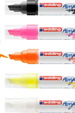 Marqueurs acrylique edding 5000 « Fluo », pointe large, set de 5 Prix Promo
