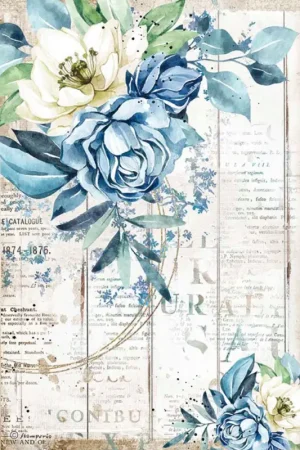 Soie de paille à motifs « Romantic Blue » Dernier Modèle