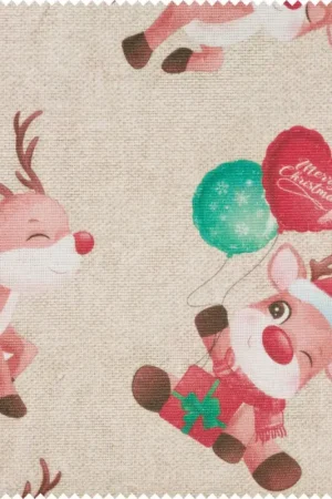 Produit De Marque Tissu imprimé aspect lin au mètre « Rudolph le renne »